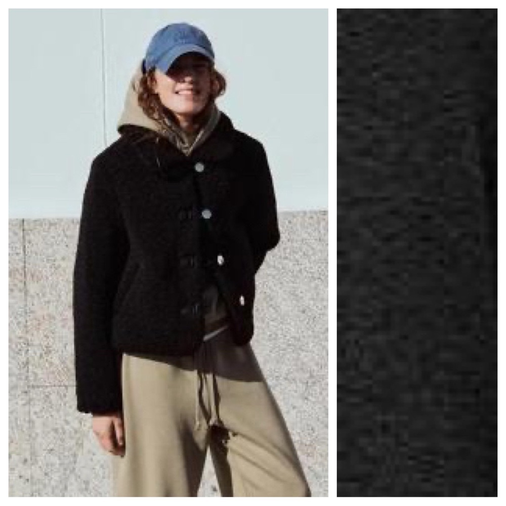 NWT. Zara Black Faux Shearling Collared Jacket. Size S, M. - Picture 2 of 12